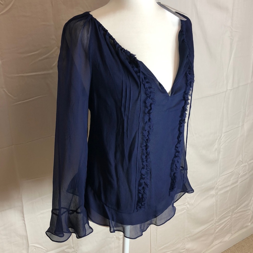 Diane Von Furstenberg navy sexy sheer silk blouse - Picture 2 of 9